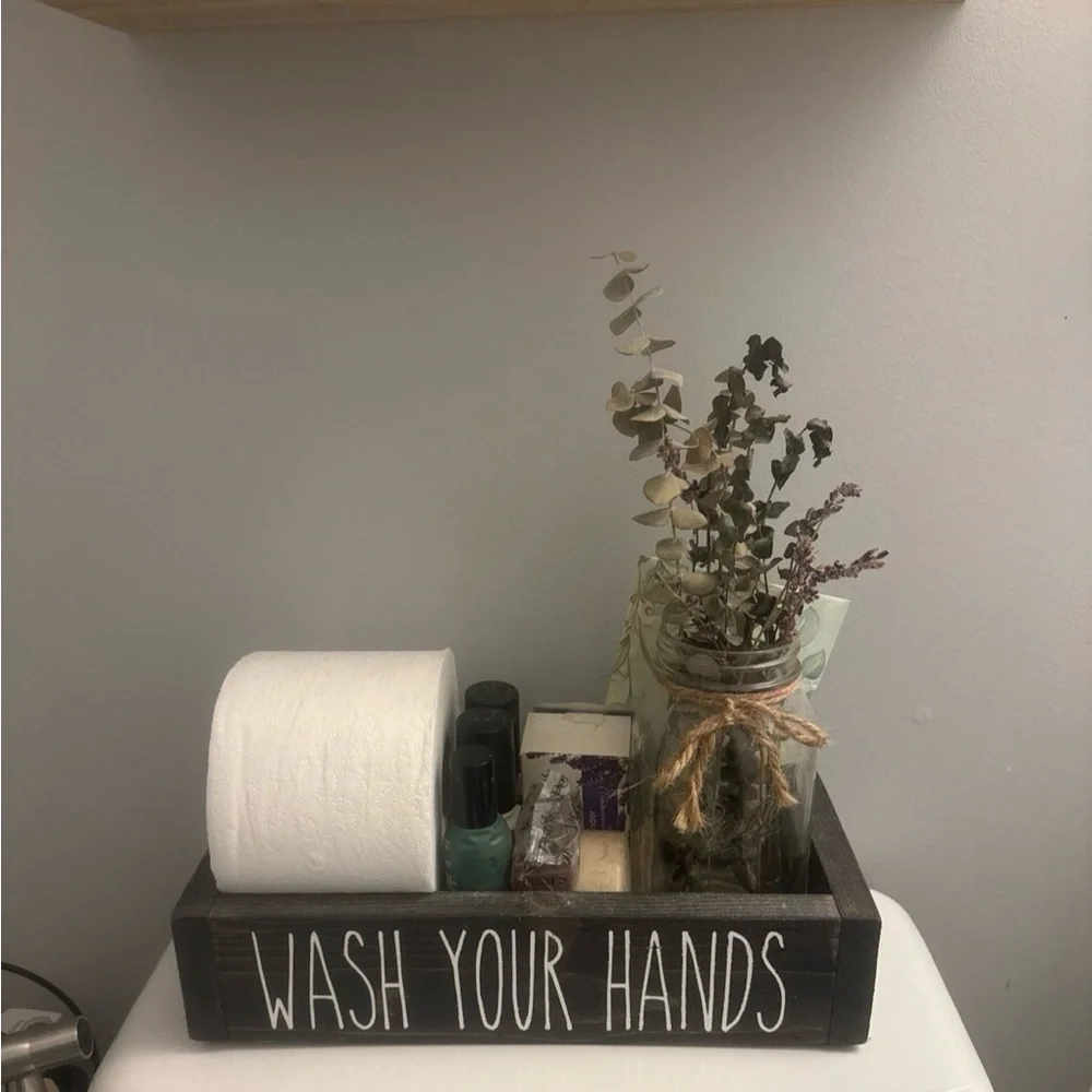 Rustic Wooden Toilet Tank Organizer Box